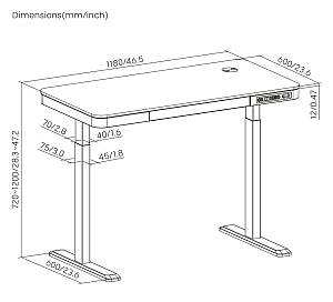 BRATECK ηλεκτρικό γραφείο S08-22DSWW με συρτάρι, 118x60x72~120cm, λευκό S08-22DSWW-WH