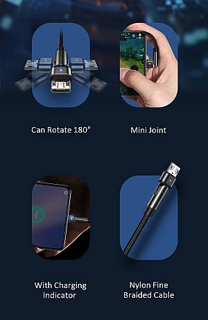 USAMS καλώδιο Micro USB σε USB SJ478, περιστρεφόμενο, 2A, 1m, πράσινο SJ478USB02