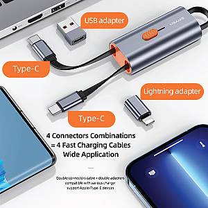 USAMS αντάπτορας USB-C σε USB-C/USB/Lightning SJ560, 60W PD, 0.3m, γκρι SJ560USB01