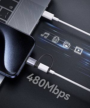 USAMS αντάπτορας USB-C σε Lightning US-SJ677, 30W, 480Mbps, γκρι SJ677LN01