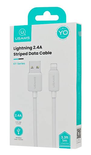 USAMS καλώδιο Lightning σε USB US-SJ689, 2.4A, 480Mbps, 1m, λευκό SJ689USB02