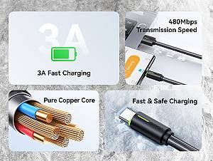 USAMS καλώδιο USB-C σε USB US-SJ732, 3A, 480Mbps, 1m, μαύρο SJ732USB01