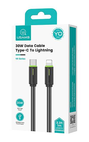 USAMS καλώδιο Lightning σε USB-C US-SJ735, 30W, 480Mbps, 1m, μαύρο SJ735USB01
