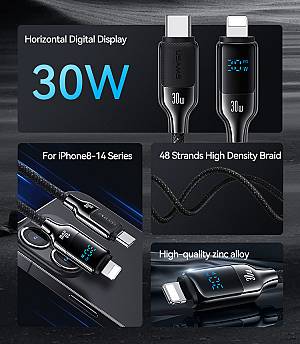 USAMS καλώδιο Lightning σε USB-C SJ741, 30W, 480Mbps, 1.2m, μαύρο SJ741USB01