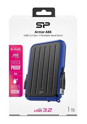 SILICON POWER εξωτερικός HDD Armor A66, 1TB, USB 3.2, μπλε SP010TBPHD66SS3B