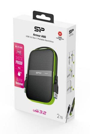 SILICON POWER εξωτερικός HDD Armor A60, 2TB, USB 3.2, πράσινος SP020TBPHDA60S3K
