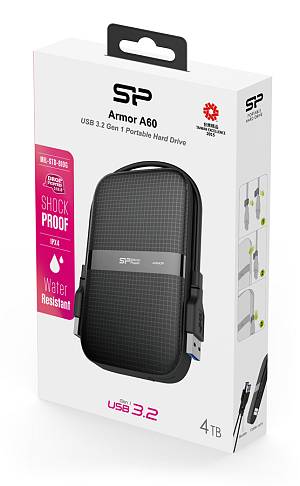 SILICON POWER εξωτερικός HDD Armor A60, 4TB, USB 3.2, μαύρος SP040TBPHDA60S3A