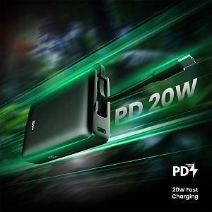 SILICON POWER power bank CP10 με καλώδιο USB-C, 2x θύρες εξόδου, 10000mAh, 20W, μαύρο SP10KMAPBKCP101K