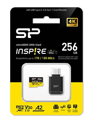 SILICON POWER κάρτα μνήμης microSDXC Inspire με card reader, 256GB, UHS-I U3 A1 V30 SP256GBSTXLA2VC2