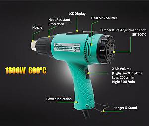 PROSKIT πιστόλι θερμού αέρα SS-626B με οθόνη, 1800W, 50~600 °C SS-626B