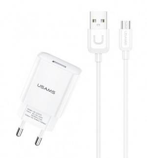 USAMS φορτιστής τοίχου T21OCMC01 με καλώδιο Micro USB, USB 2.1A, λευκός T21OCMC01