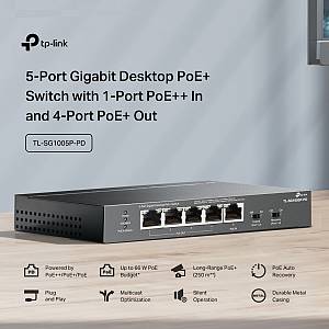 TP-LINK desktop switch TL-SG1005P-PD, 5x Gigabit θύρες, PoE+, UN/1.0 TL-SG1005P-PD