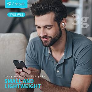 CELEBRAT earphones με θήκη φόρτισης TWS-W32, True Wireless, Φ8mm, μαύρα W32-BK
