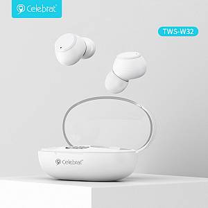 CELEBRAT earphones με θήκη φόρτισης TWS-W32, True Wireless, Φ8mm, λευκά W32-WH