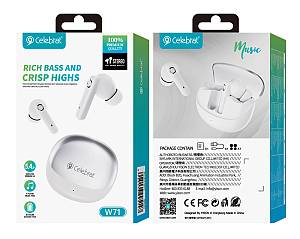 CELEBRAT earphones με θήκη φόρτισης W71, True Wireless, 10mm, 30/200mAh, λευκά W71-WH