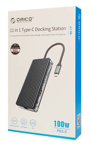 ORICO docking station WB-11P, 11 θυρών, USB-C σύνδεση, 100W PD, 4K, γκρι WB-11P-GY-BP