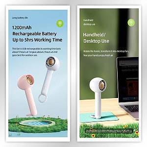 USAMS φορητός ανεμιστήρας US-ZB251 με 2 ταχύτητες, 1200mAh, λευκός ZB251FS01