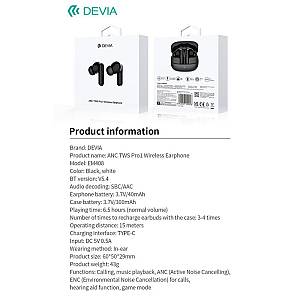True Wireless Ακουστικά Bluetooth Devia EM408 ANC Pro1 Μαύρο