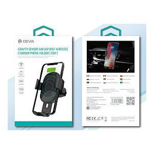 Universal Βάση Στήριξης Αεραγωγού Αυτοκινήτου Devia EA194 Gravity Sensor με Ασύρματη Φόρτιση 10W Μαύρο
