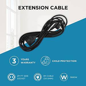 Καλώδιο Επέκτασης (Μπαλαντέζα) GSC 3m (3 x 1.5mm) Μαύρο