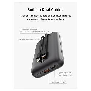 Φορτιστής Ανάγκης Devia EP208 MINI 22.5W 20000mAh με 2 Ενσωματωμένα Καλώδια Ultra4 Ασημί
