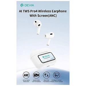 True Wireless Ακουστικά Bluetooth Devia EM417 ANC Pro4 με Μεταφραστή AI & Οθόνη Λευκό