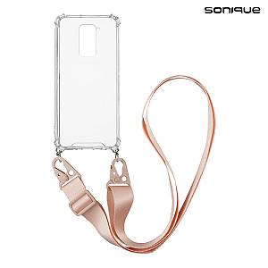 Θήκη Σιλικόνης με Strap Sonique Armor Clear Xiaomi Redmi Note 9 Ροζ