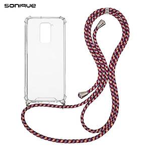 Θήκη Σιλικόνης με Κορδόνι Sonique Armor Clear Xiaomi Redmi Note 9 Rainbow Μπορντό