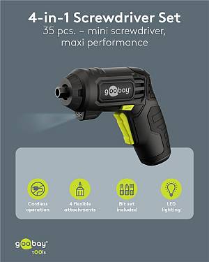 GOOBAY 4 σε 1 κατσαβίδι μπαταρίας με μύτες & εξαρτήματα 77817, LED φακός, 1500mAh 77817