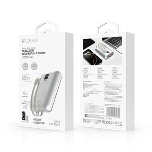 Φορτιστής Ανάγκης Devia EP208 MINI 22.5W 20000mAh με 2 Ενσωματωμένα Καλώδια Ultra4 Ασημί