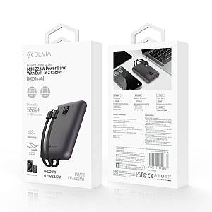 Φορτιστής Ανάγκης Devia EP202 MINI 22.5W 10000mAh με 2 Ενσωματωμένα Καλώδια Extreme Speed Γκρι