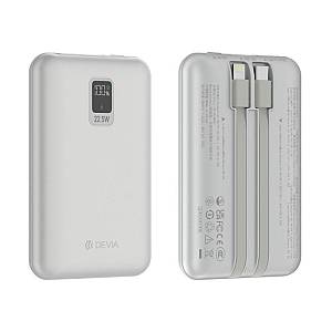 Φορτιστής Ανάγκης Devia EP202 MINI 22.5W 10000mAh με 2 Ενσωματωμένα Καλώδια Extreme Speed Ασημί