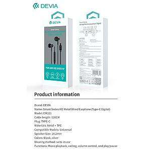 Hands Free Stereo Devia EM113 M2 Metal USB C Smart Ασημί