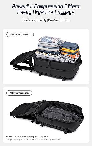 ARCTIC HUNTER τσάντα πλάτης B00866 με θήκη laptop 15.6, αεροστεγής θήκη, 35.5L/49.5L, μαύρη B00866-BK