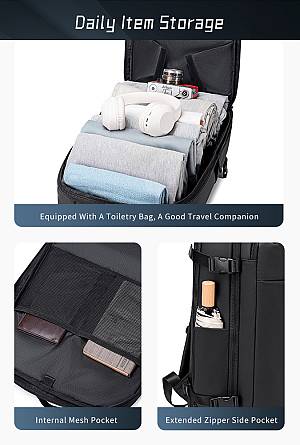 ARCTIC HUNTER τσάντα πλάτης B00866 με θήκη laptop 15.6, αεροστεγής θήκη, 35.5L/49.5L, μαύρη B00866-BK