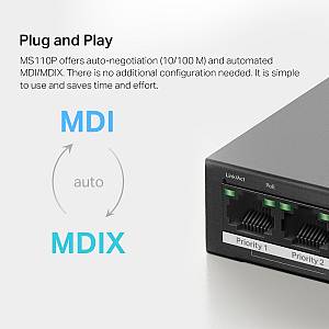 MERCUSYS desktop switch MS110P, 10x 10/100Mbps θύρες, PoE+, V1.0 MS110P