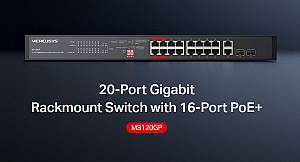 MERCUSYS rackmount switch MS120GP, 20x Gigabit θύρες, PoE+, V1.0 MS120GP