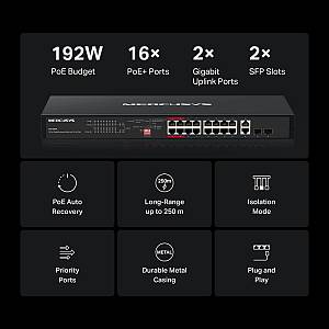 MERCUSYS rackmount switch MS120GP, 20x Gigabit θύρες, PoE+, V1.0 MS120GP