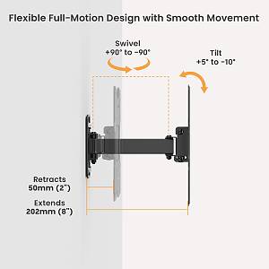 POWERTECH επιτοίχια βάση τηλεόρασης PT-1555, 23-43, έως 30kg, full motion PT-1555