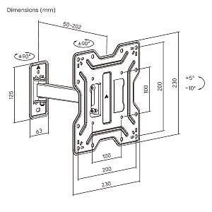 POWERTECH επιτοίχια βάση τηλεόρασης PT-1555, 23-43, έως 30kg, full motion PT-1555