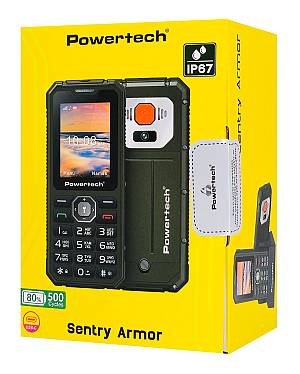 POWERTECH κινητό τηλέφωνο Sentry Armor, dual SIM, πλήκτρο SOS, 4G, IP67, μαύρο PTM-41