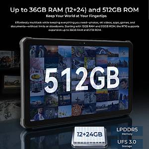 OUKITEL tablet RT10, 11, 12/512GB, 25000mAh, IP68/IP69K/MIL-STD-810H, 5G, μαύρο RT10