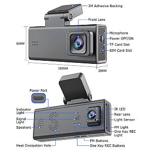 SECTEC smart κάμερα αυτοκινήτου ST-CC09-GPS-EU, μπροστινή/καμπίνας, 1080p, 4G, GPS ST-CC09-GPS-EU