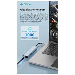 Hub USB C Devia EC701 5 σε 1 PD 100W RJ45 Leopard Γκρι