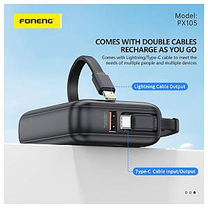 Φορτιστής Ανάγκης Foneng PX105 Mini 22.5W 10000mAh με 2 Ενσωματωμένα Καλώδια Λευκό