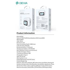 True Wireless Ακουστικά Bluetooth Devia EM417 ANC Pro4 με Μεταφραστή AI & Οθόνη Λευκό