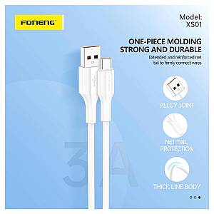 Καλώδιο Σύνδεσης USB 2.0 Foneng XS01 3in1 USB A σε Micro USB & USB C & Lightning 3A 15W 1.2m Λευκό