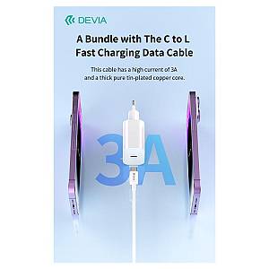 Φορτιστής Ταξιδίου Ταχείας Φόρτισης Devia RCE-3005CL με Έξοδο USB C GaN PD 30W & Καλώδιο USB C σε Lightning 1m Smart Λευκό