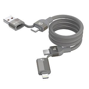 Καλώδιο Σύνδεσης USB 2.0 4 σε 1 Woven Magnetic Devia EC655 USB A & USB C σε USB C & Lightning PD 60W & 27W 1.5m Ultra 2 Τιτάνιο