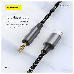 Καλώδιο Ήχου Foneng BM31 Metal Lightning σε 3.5mm 1m Μαύρο
